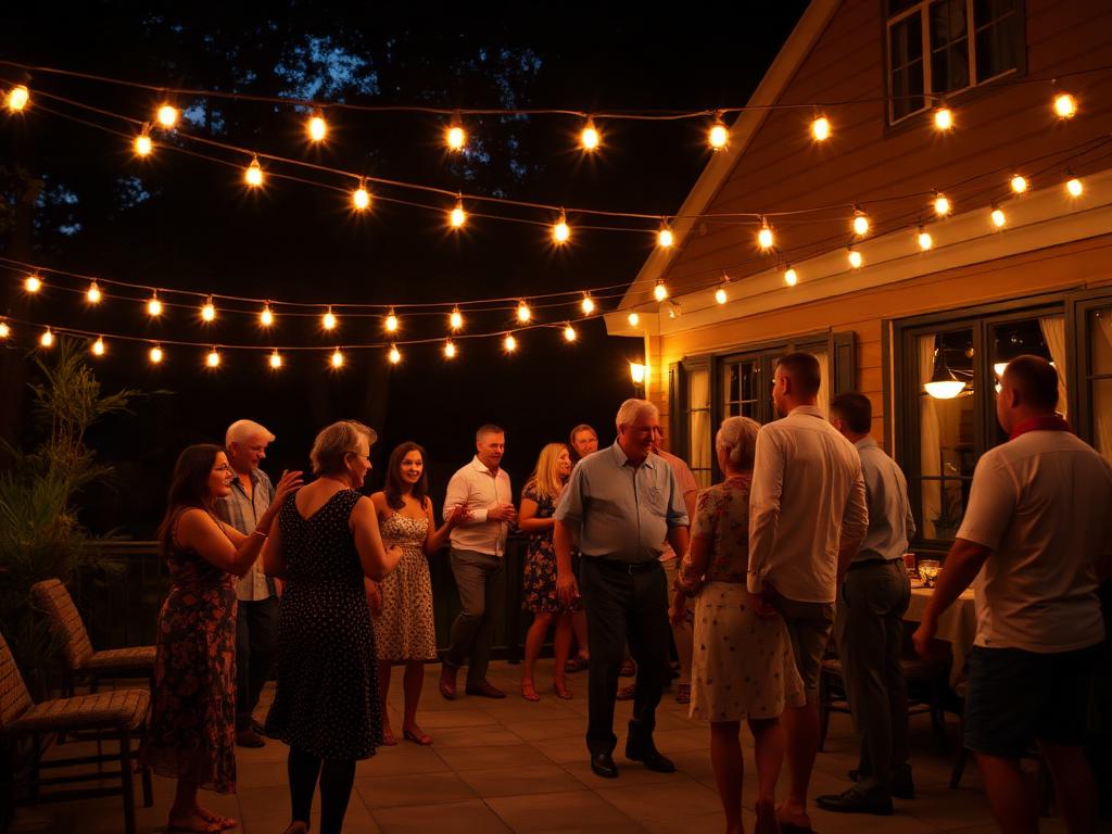 Outdoor family reunion party at night