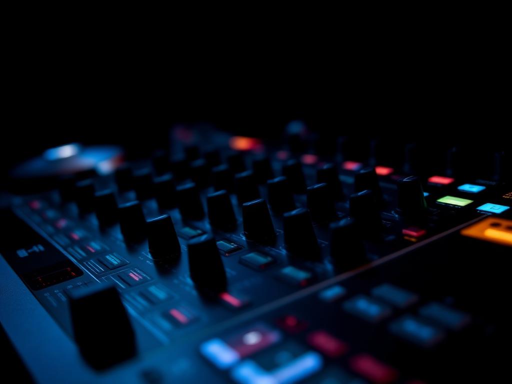 Close-up of a professional Pioneer-style DJ battle mixer